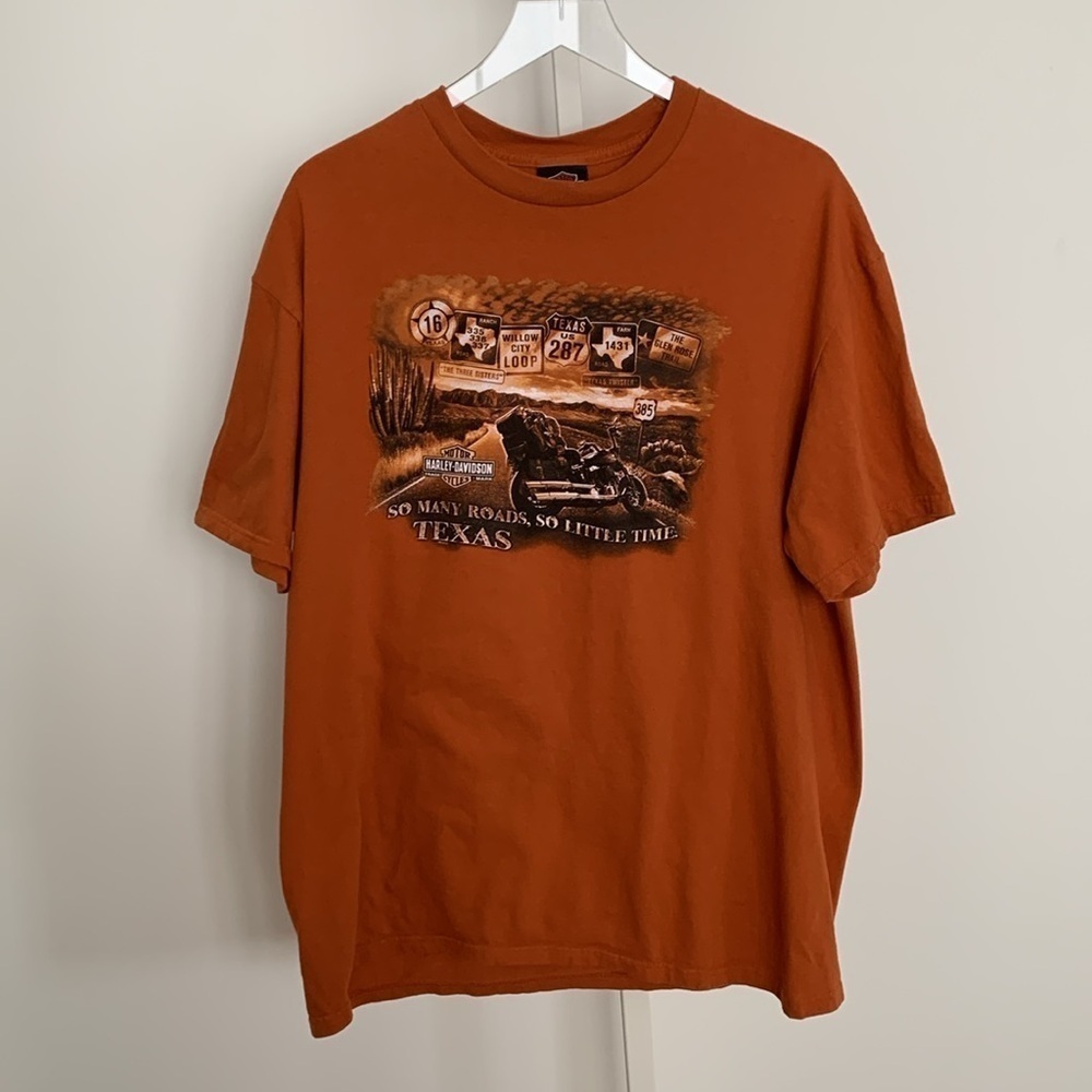 Harley Davidson Barnett El Paso Texas t-shirt graphic orange Roads Time men XL